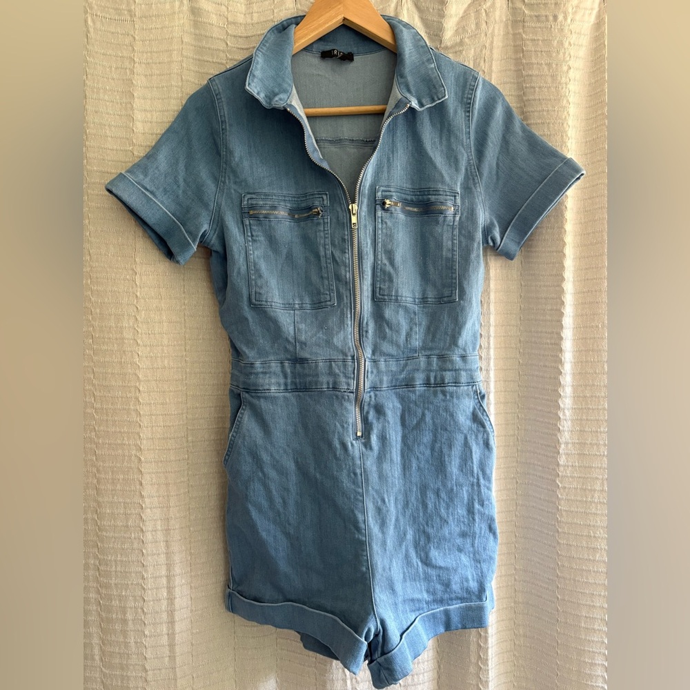 Iris Light Blue Denim Apparel Romper - Size M